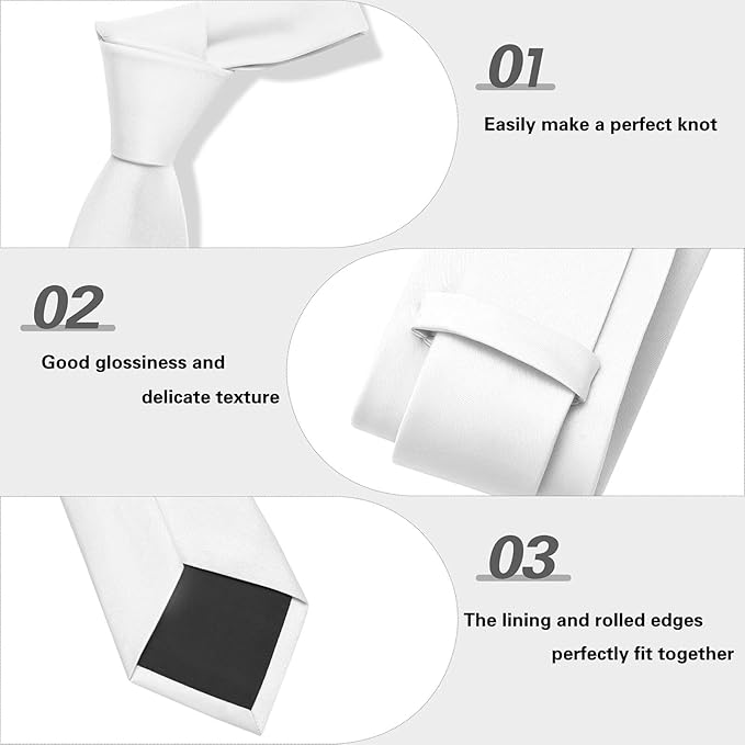 PenSee Men's Tie Set Solid Pure Color 3.15" (8CM) Classic Formal Plain Necktie and Pocket Square Set For Men
