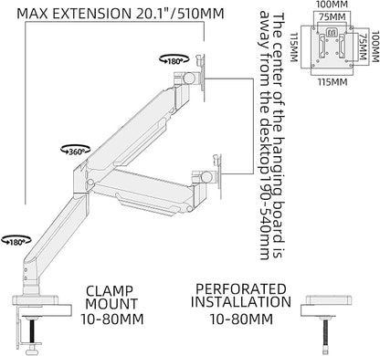 43 Ultrawide Monitor Arm Single Heavy Duty Desk Mount Computer Adjustable Gas Spring Stand for 17 to 46 inch, Screen up to 30lbs with VESA 75x75mm or 100x100mm M7B