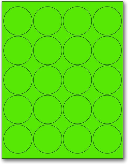 NextDayLabels - 8-1/2 x 11 Neon Color High Light Fluorescent Labels for Laser & Inkjet Printer (Green Fluorescent, 2" Round - 20 Per Page | 2000 Labels)