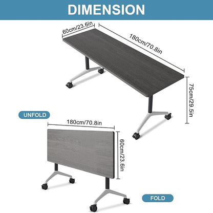 Folding Conference Table, Conference Room Tables Foldable Large Meeting Seminar Table on Wheels,Flip Top Boardroom Training Tables for Office, Classroom,Meeting (4, Grey, 70.8)