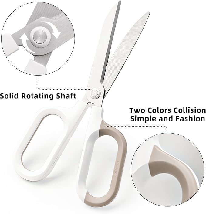 Multipurpose Scissors, Comfort-Grip Handles Sharp Scissors for Office Home School Craft Sewing Fabric Supplies (7", White-1)