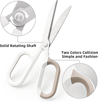 Multipurpose Scissors, Comfort-Grip Handles Sharp Scissors for Office Home School Craft Sewing Fabric Supplies (7", White-1)