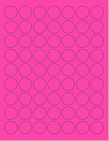 Pack of 50 Sheets, 8-1/2 x 11" Fluorescent Labels for Laser & Inkjet Printer (Pink Fluorescent, 1" Round - 63 per Page, 3150 Labels)