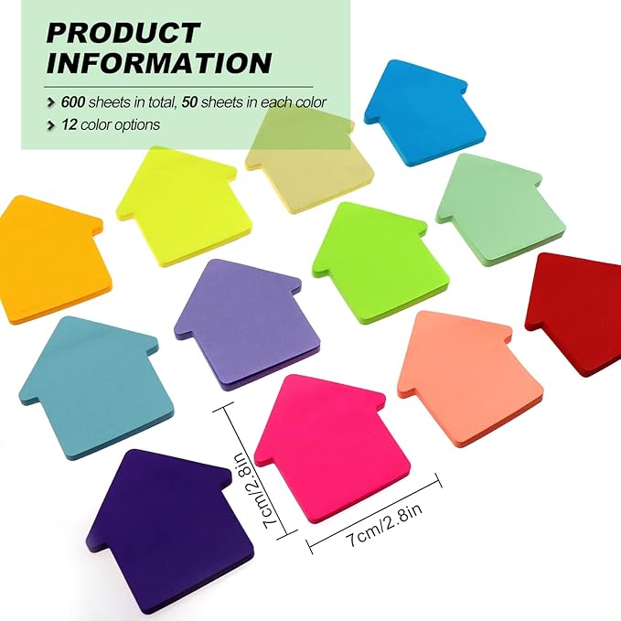 Sticky Notes, Self Sticky Post Notes, Colored Sticky Tabs for Notebooks Bible Study School Office Supplies 2.75 x 2.75 Inch 50 Pieces/Pad 600 Sheet Arrows