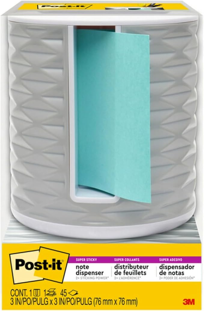 Post-it Note Dispenser with Post-it Pop-up Notes, White Base with Grey Geometric Pattern, 1 Aqua Splash 3 in. x 3 in. Super Sticky Note Pad, Classroom or Office Supplies (Pack of 6)