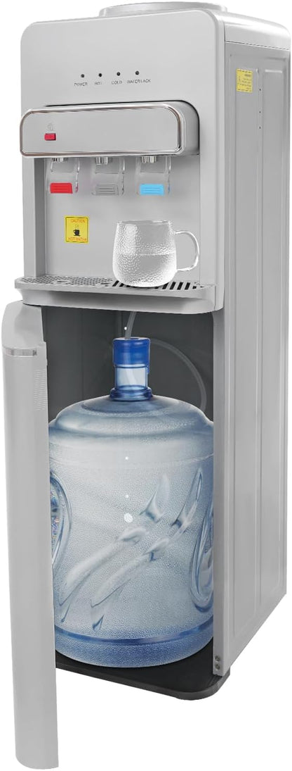 Bottom Loading Water Cooler, Standing Water Dispenser with 3 Temperature Settings - Hot, Cold & Room Water, Water Dispensers for Homes, Kitchens, Offices, Dorms (Silver)