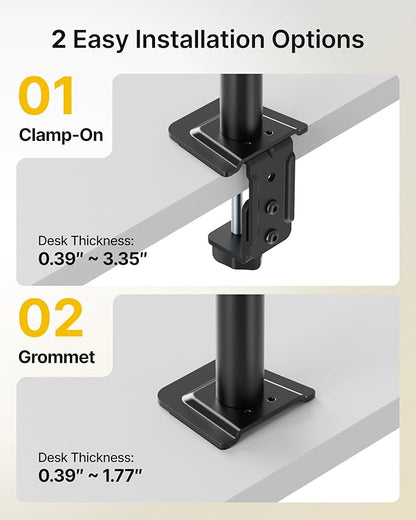 monTEK Stable Vertical Dual Monitor Mount, Stacked Desk Stand for Two 17-32 inch Screens, Full Motion Arm with Tilt, Swivel, Rotation, Supports 22 lbs per Arm, C-Clamp/Grommet Base, VESA 100×100mm Max