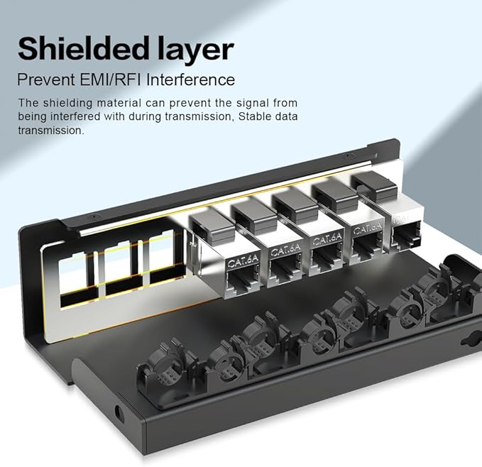 8Port Patch Panel CAT6A Keystone Patch Panel Shielded Network Patch Patch with Smart Cable Management for Home/Office Network (1U 8Port, CAT6A)