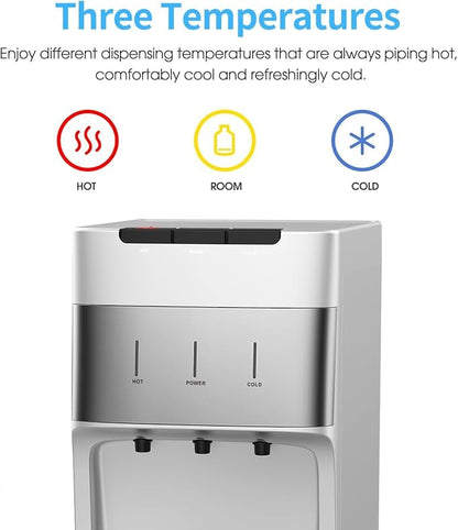 IKT Self Cleaning Bottleless Water Cooler Dispenser with Filters 4 Stage Filtration 3 Temperature Settings Perfect for Home Office Silver
