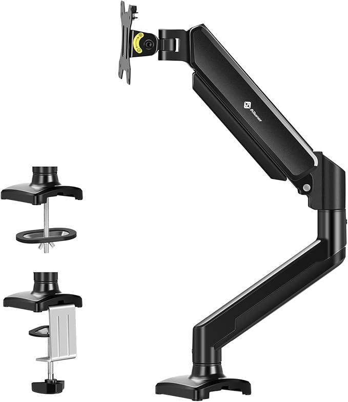 Single Arm Monitor Desk Mount for 13-32 inch Screen, Tilt, Swivel, Rotation, Ergonomic Gas Spring Monitor Stand with Cable Management, VESA 75/100mm