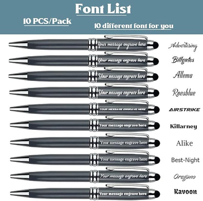 Ancolo Personalized Fancy Pens with Stylus Tip for Touch Screen Phones Office Writing Set- Engraved with Your Message Name Company Team Name, Phone Number Gift for Business Men 10 Pens/Box
