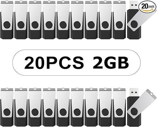 TOPESEL 20PCS 2GB Bulk USB 2.0 Flash Drive Swivel Memory Stick Thumb Drives Pen Drive (2G, 20 Pack, Black)