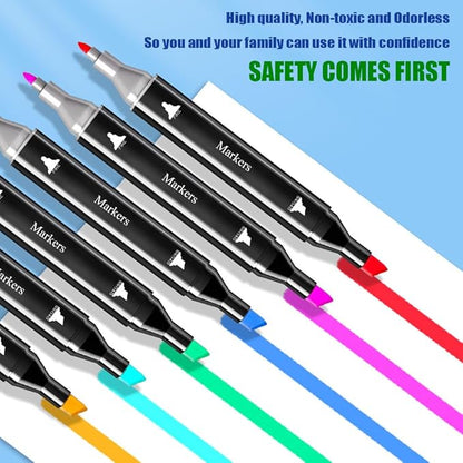 Alcohol Markers, 120 Colors Art Drawing Set for Kids Adults Dual Tip Permanent Sketch, With Organizing Case
