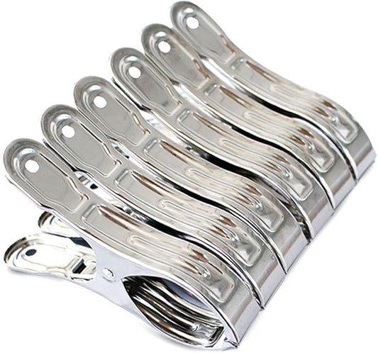 Large Heavy Duty Metal Clothespins 6 Packs Stainless Steel Clothespin,Big Beach Chair Towel Clips,Clamp for Quilt,Outdoor Light Clips
