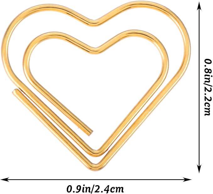 100Pcs Gold Heart Paper Clips Cute Small Paperclips for Funny Heart Clips Kids Office Supplies Paper Clamps Wedding Decoration Crafts Scrapbooking Women Document Note Sorting Organizing Paperclips