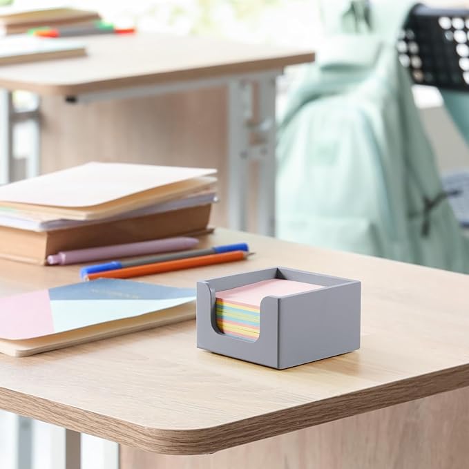 Gray Sticky Note Holder, Wood Post It Note Dispenser for Office Desk Accessories, Self Stick Note Pad Holder, Memo Pad Holder Dispenser Organizer for School Office Desk Supplies