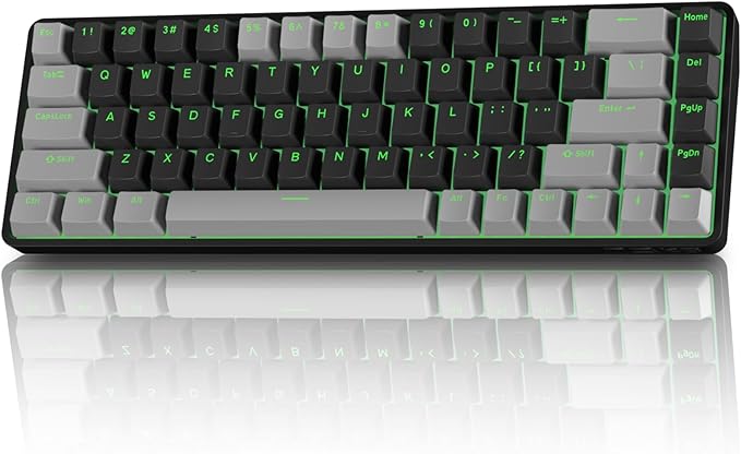 TMKB T68 60% Wireless Mechanical Gaming Keyboard, Tri-Mode BT5.0/2.4GHz/USB-C with Red Linear Switch, RGB Backlight, Anti-Ghosting, Compact 68 Keys, Wired/Wireless, Gray/Black