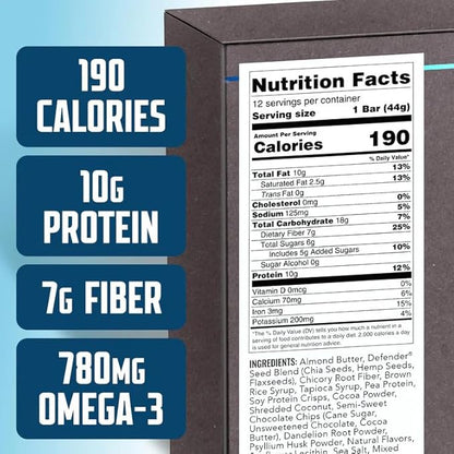Defender Vegan Protein Bar, Variety Pack, Plant Based Snack Breakfast Bars, Psyllium Husk, Dandelion Root, High Fiber, Non GMO, Kosher, No Stevia & Sugar Alcohols, 9 Bars, Holiday Gift Item, Stocking Stuffer