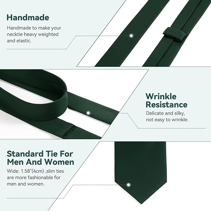 Skinny Ties Black Ties For Men and Women Solid Pure Color 1.58" (4CM) Plain Formal Slim Neckties
