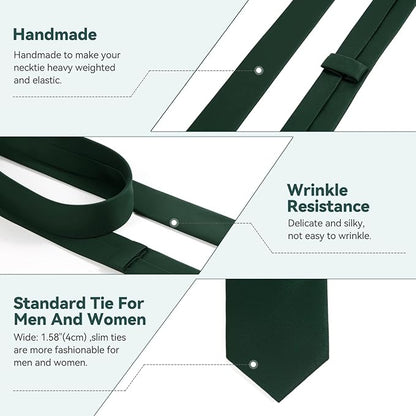 Skinny Ties Black Ties For Men and Women Solid Pure Color 1.58" (4CM) Plain Formal Slim Neckties