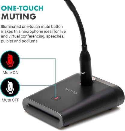 Movo GM-5 Professional 18-inch Gooseneck Microphone with USB Interface Stand, One-Touch Mute- Podium Microphone with Stand for Conferencing, Live Events, Streaming - USB Computer Mic for Mac, PC