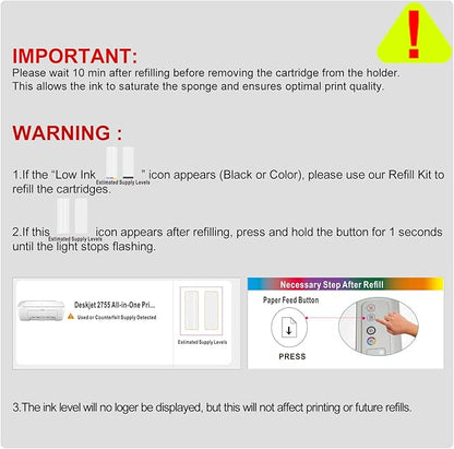 67XL Ink Refill Black/Color Combo Pack for HP Ink 67 67XL for DeskJet 2755e 2855e 4155e 2700 2800e 4255e 4100e Envy 6055e 6000 6555e 6455e Printer(3 Black 2 Cyan 2 Magenta 2 Yellow, 9 Pack)