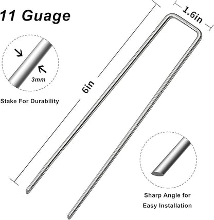 Landscape Staples 6 inch 100 Pack Galvanized Garden Stakes,12 Gauge Heavy Duty Garden Pins for Fences, Lawns, Weed Barriers and Landscape Fabrics, Irrigation Hose,Yard Lawn, Landscape Fabric.
