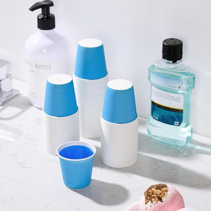 Turbo Bee 3oz Disposable Paper Cups 1200Pack, Small Bathroom Cups Bulk, Small Blue Paper Mouthwash Tumblers Perfect for Bathroom, Party, Picnic, Travel and Events