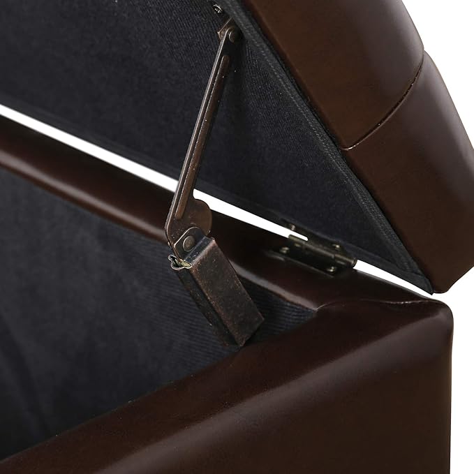 Adeco Bonded Leather Square Tufted Storage Footstool, 18" ottoman, Dark Brown