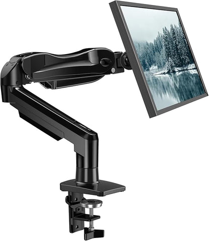 HUANUO Single Monitor Mount, 13 to 32 Inch Pneumatic Spring Monitor Arm, Adjustable Monitor Stand, Vesa Mount with Clamp and Grommet Base - Fits 4.4 to 19.8lbs LCD Computer Monitors