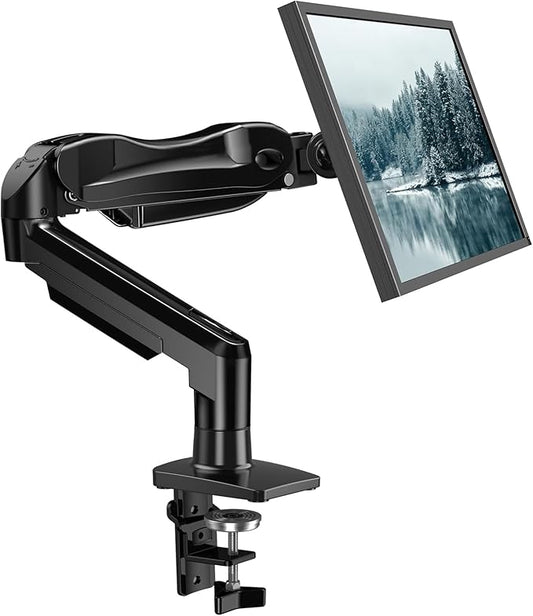 HUANUO Single Monitor Mount, 13 to 32 Inch Pneumatic Spring Monitor Arm, Adjustable Monitor Stand, Vesa Mount with Clamp and Grommet Base - Fits 4.4 to 19.8lbs LCD Computer Monitors