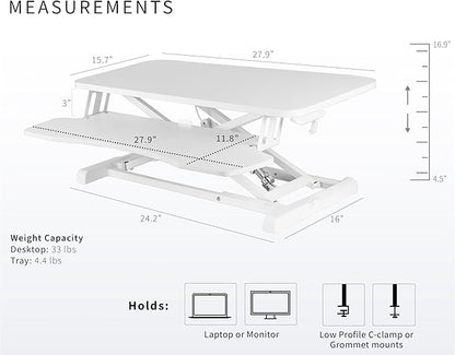 VIVO 28 inch Desk Converter, K Series, Height Adjustable Sit to Stand Riser, Dual Monitor and Laptop Workstation with Keyboard Tray, White, DESK-V028KW
