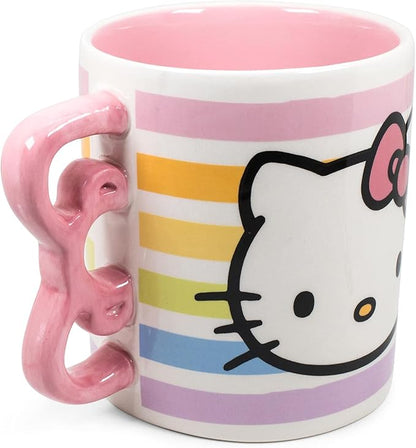 Silver Buffalo Sanrio Hello Kitty Rainbow Dots 3D Sculpted Shaped Handle Ceramic Mug, 20 Ounces