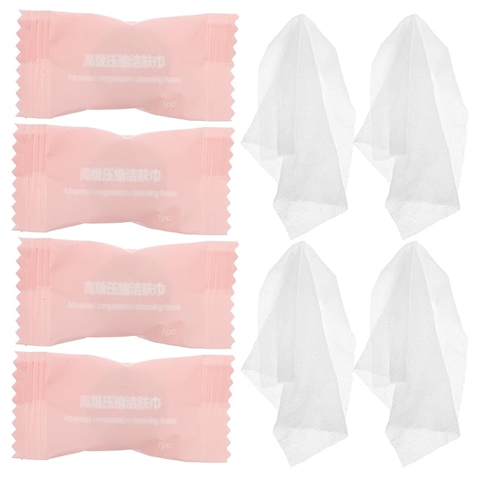 Disposable Compressed Face Towels Tablets 50pcs Portable Travel Facial Cleansing Wipes for Hiking Camping Hotel Use