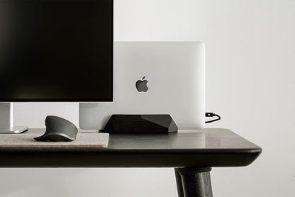 Oakywood Vertical Laptop Stand Wood - Adjustable Wooden Dock for Desk, Compatible with All MacBook Pro, MacBook Air, iPad, Handmade Black Stained Oak, Computer Stand, Laptop Holder