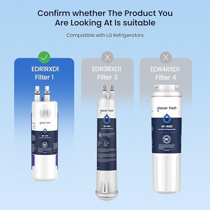 GLACIER FRESH EDR1RXD1 Refrigerator Water Filter Compatible with W10295370A, EDR1RXD1, WHR1RXD1, KAD1RXD1, Filter 1, W10295370, P4RFWB, P8RFWB2L, 46-9930, 46-9081 Refrigerator Water Filter 2 Pack