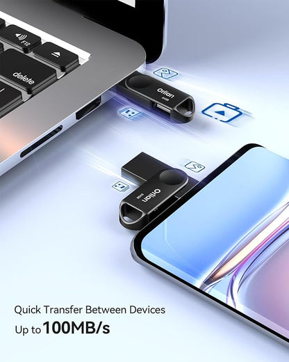 64GB USB C Flash Drive Dual USB 3.0 Thumb Drive Type-C & USB-A up to 110MB/S Metal UDP Waterproof Swivel Design Memory Stick for Phone Android Tablet iPhone 15/16 Computer PC and More Black