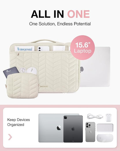 BAGSMART 15-16 inch Laptop Case with Handle, Puffy Padded Laptop Bag Sleeve for Women, Portable MacBook Air/Pro Case Compatible with Dell, HP, Lenovo, ASUS, Acer, Huawei Computer, Beige