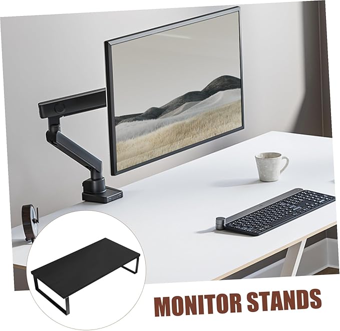 Mikinona Practical Monitor Riser Stand Black Sturdy Computer Stand for Desk Laptop Table Printer Office Use