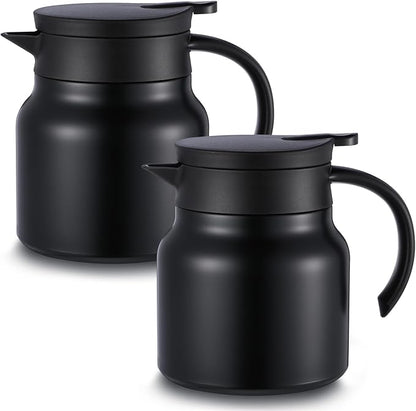 2 Pcs Thermal Coffee Carafe for Keeping Hot/Cold Stainless Steel Small Coffee Creamer Container Double Wall Vacuum Insulated Tea pot Beverage Dispenser for Milk Hot Chocolates(Black,27 oz)