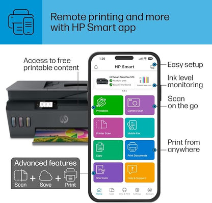 HP Smart Tank Plus 570 Wireless All-in-One Ink Tank Printer with up to 2 Years of Ink Included (5HX14A)