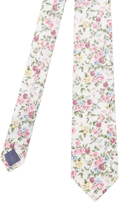 Cotton Floral Ties for Men 2.76" Men's Skinny Tie Linen Flower Printed Neck Tie for Wedding Dating Party