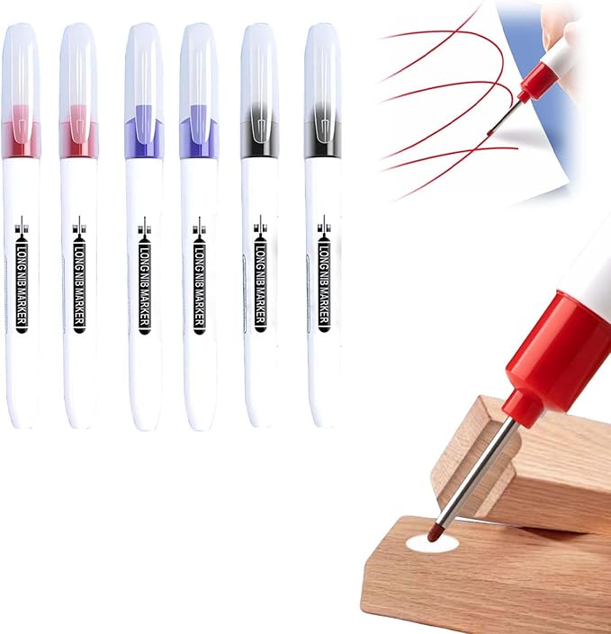 5PCS Long Head Deep Hole Marker Pens, 20mm Deep Reach Markers, Waterproof Construction Markers Marking Tool, Long Nose Marker, Permanent Markers Carpenter Ink Marker Pens, Metal Marking Pen (Mix6PCB)