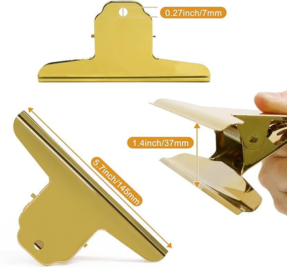 Coideal Gold Metal Bulldog Paper Clips, 3 Pack Stainless Steel Large Bull Clips Clamps for Drawing Board, Home Kitchen Office (5 7/10 Inch)