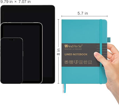 &And Per Se Lined Journal Notebook, 160 Pages, A5 5.7 x 8 inches College Ruled Thick Paper Notebook Journals (1 Pack, Cerulean Blue)
