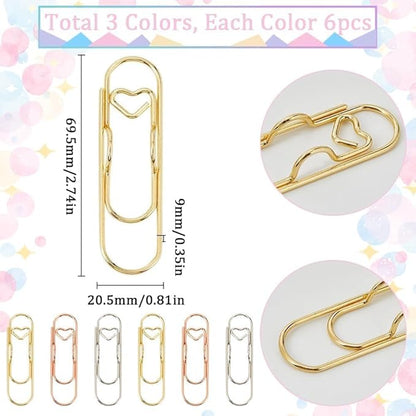 Metal Pencil Clips, 6pcs 3 Colors Heart Pen Clip Metal Pencil Clips Multifunctional Rose Gold Silver Carbon Steel Paperc, Heart Pen Clip for Notebook, for Notebooks and Papers (30PCS)