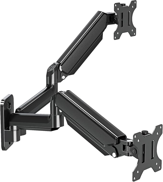 Dual Monitor Wall Mount for 13 to 32 Inch Computer Screens, Monitor Mounts for 2 Monitors Holds Up to 19.8lbs Each,Full Motion Gas Spring Monitor Arm with VESA 75x75/100x100
