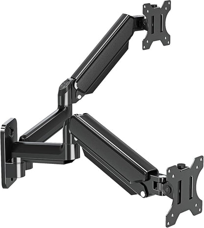 Dual Monitor Wall Mount for 13 to 32 Inch Computer Screens, Monitor Mounts for 2 Monitors Holds Up to 19.8lbs Each,Full Motion Gas Spring Monitor Arm with VESA 75x75/100x100