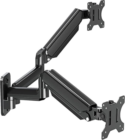 Dual Monitor Wall Mount for 13 to 32 Inch Computer Screens, Monitor Mounts for 2 Monitors Holds Up to 19.8lbs Each,Full Motion Gas Spring Monitor Arm with VESA 75x75/100x100
