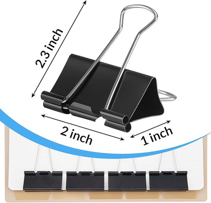 2 Inch 12 Pack Extra Large Binder Clips, Jumbo Paper Clips, Big Paper Clamps, Binder Clips Large Size for Home, School and Office Supplies